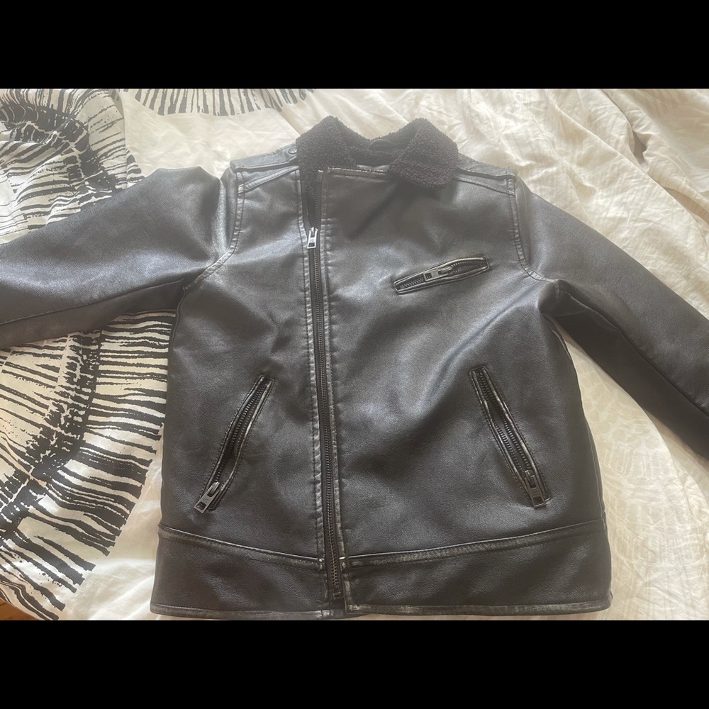 Boys Faux leather bomber jacket